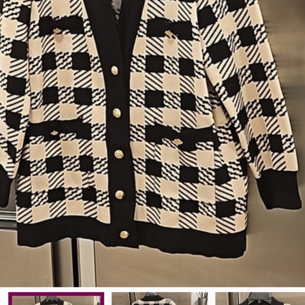 SANDRO Jisou Checked Oversized Plaid Cardigan Tan Gold Size 3 L/ XL - Picture 6 of 9